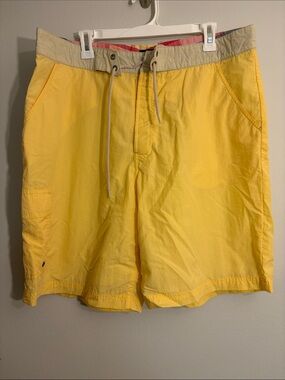 Tommy Hilfiger Yellow Swim Board Shorts with Contrast Waist tie front